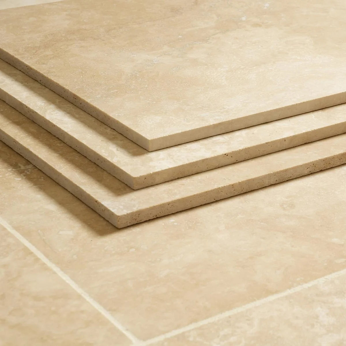 Ivory Light Travertine Beige field tile, product image. Premium travertine for floors and walls.