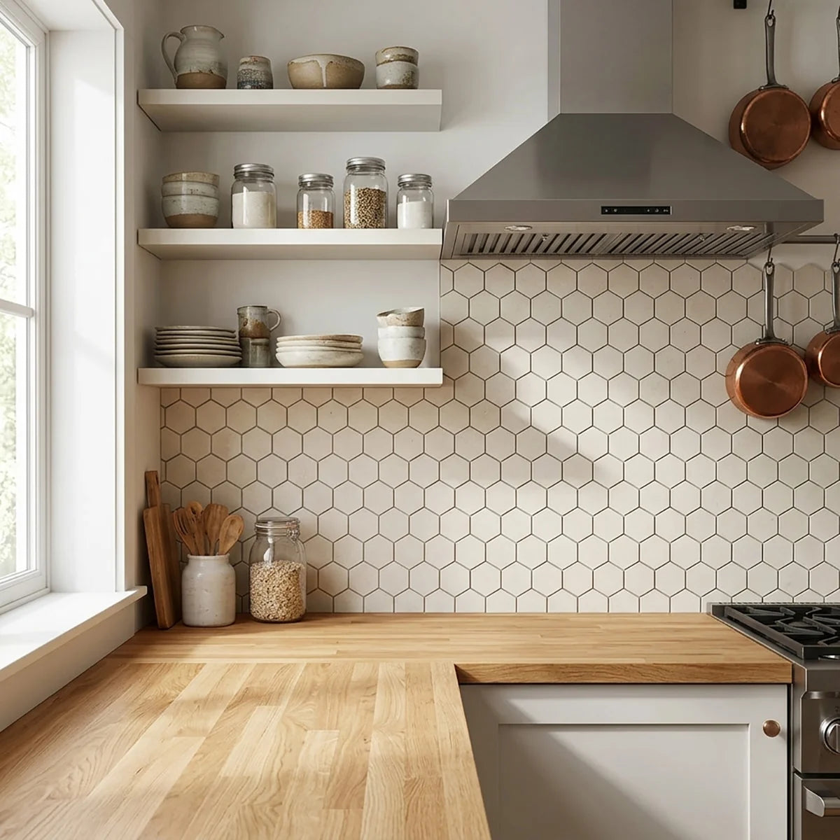 Lymra Limestone Cream mosaic, product image. Premium limestone for floors and walls.