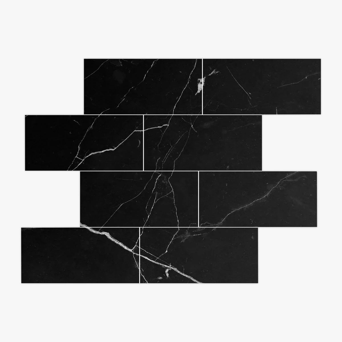 Nero Marquina Polished Marble Black field tile, product image. Premium marble for floors and walls.