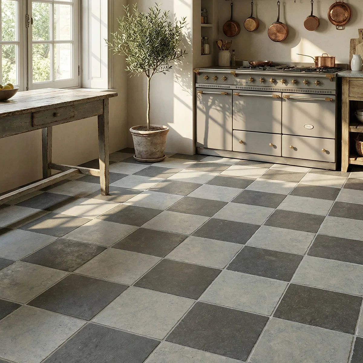 Checkerboard Patterns Multicolor checkerboard tile, product image. Premium limestone for floors and walls.