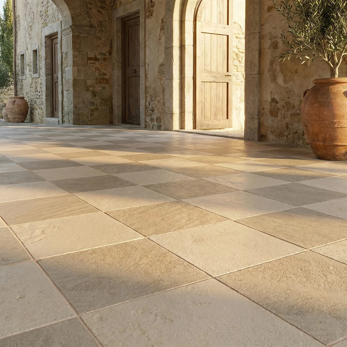 Checkerboard Patterns Multicolor checkerboard tile, product image. Premium limestone for floors and walls.