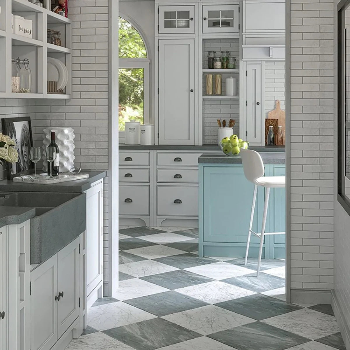 Checkerboard Patterns Multicolor checkerboard tile, product image. Premium marble for floors and walls.