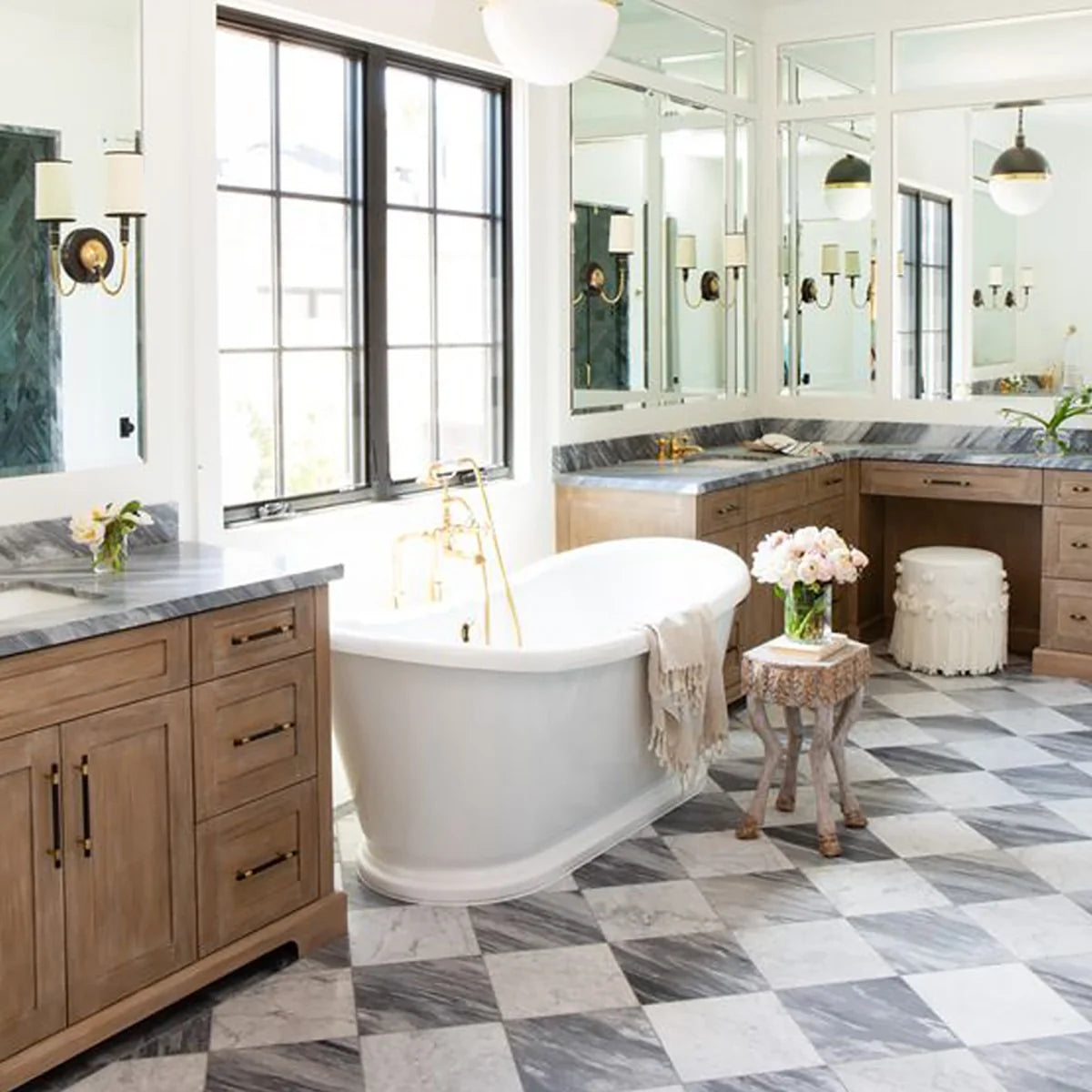 Checkerboard Patterns Multicolor checkerboard tile, product image. Premium marble for floors and walls.