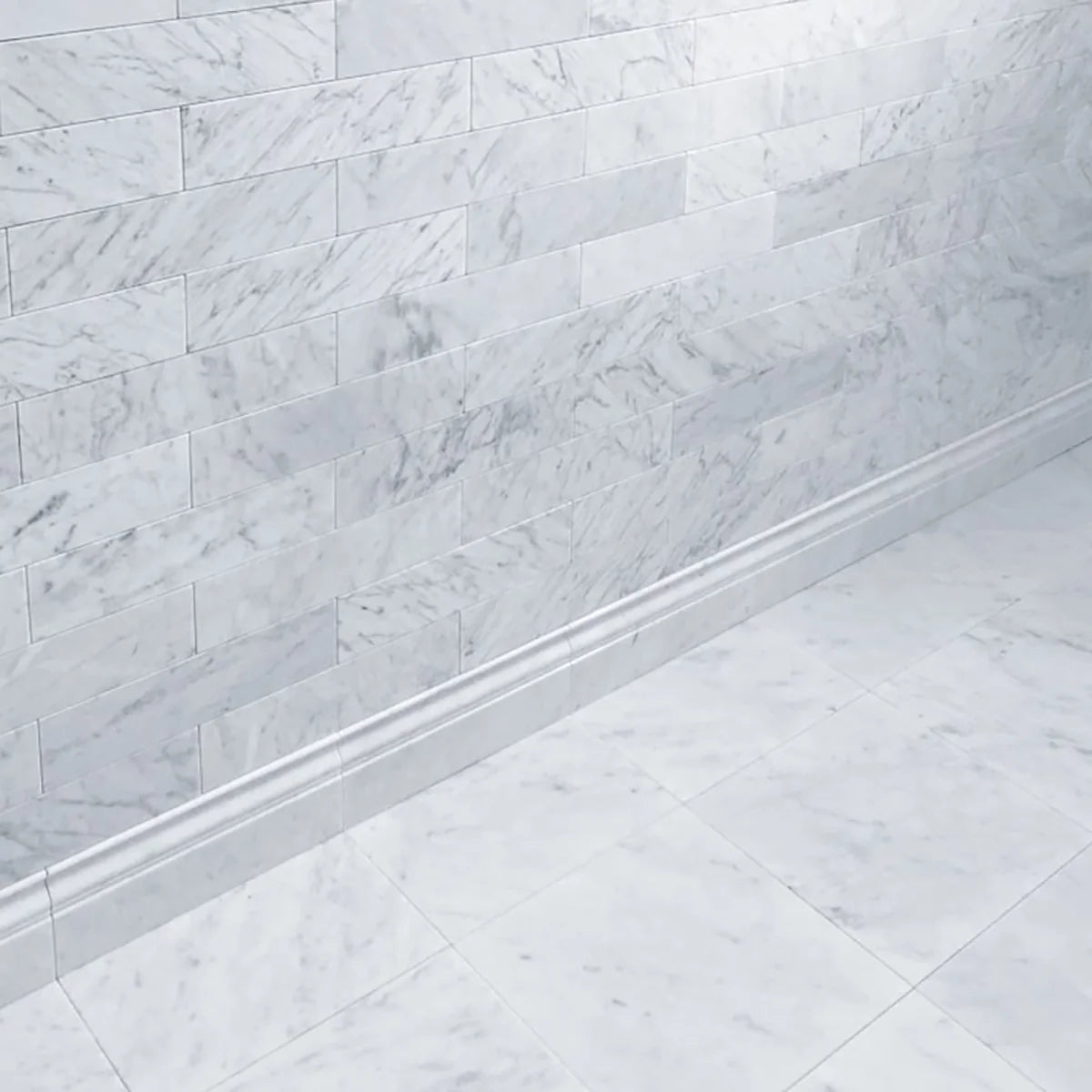 White Carrara Polished Marble White moulding, product image. Premium marble for floors and walls.