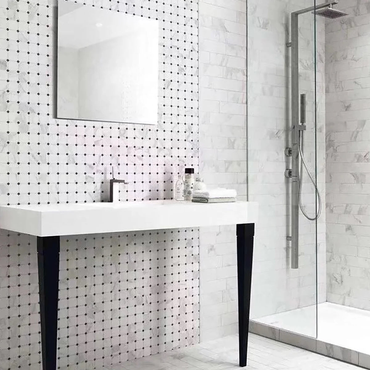 White Carrara Polished Marble White mosaic, product image. Premium marble for floors and walls.