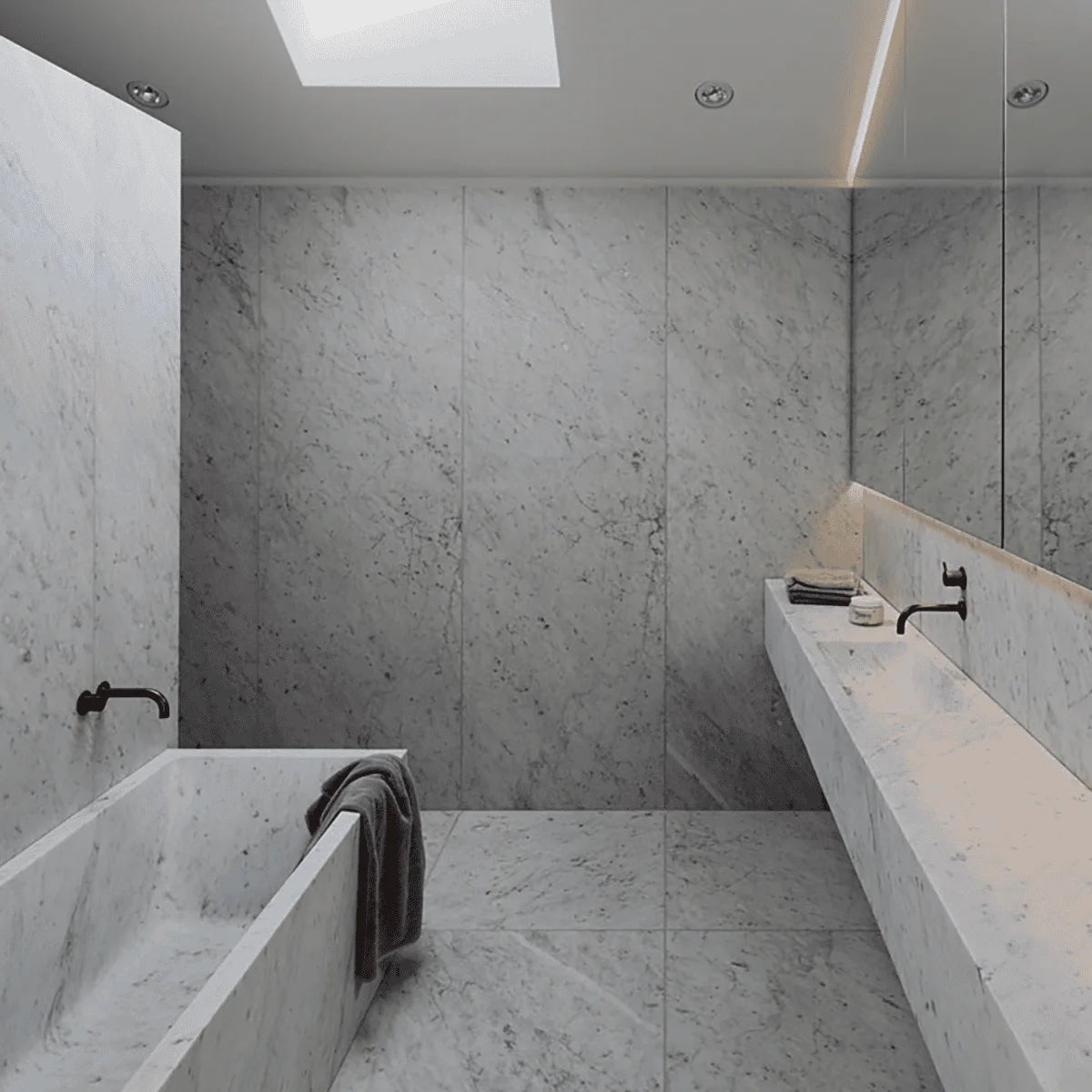 XXL Large Format White field tile, product image. Premium marble for floors and walls.