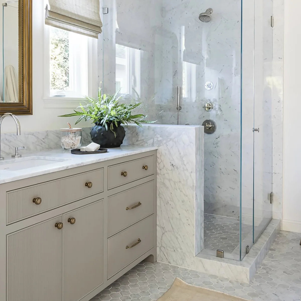 White Carrara Polished Marble White mosaic, product image. Premium marble for floors and walls.