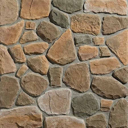 Fieldstone Autumn manufactured stone accessories by Ply Gem, primary product image, 4"–12"×6"–20"×1 1/2" size. Premium manufactured stone for exterior and interior walls.