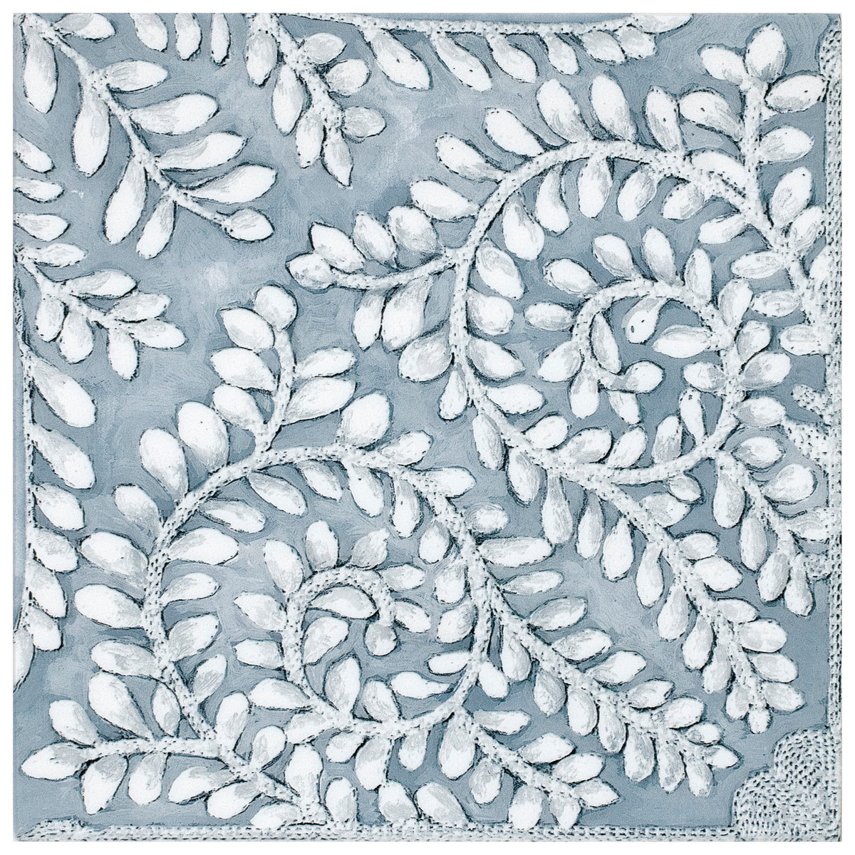 Alora Cloudblue field tile, top-down product view, 6"×6"×3/8" size. Premium dolomite for floors and walls.