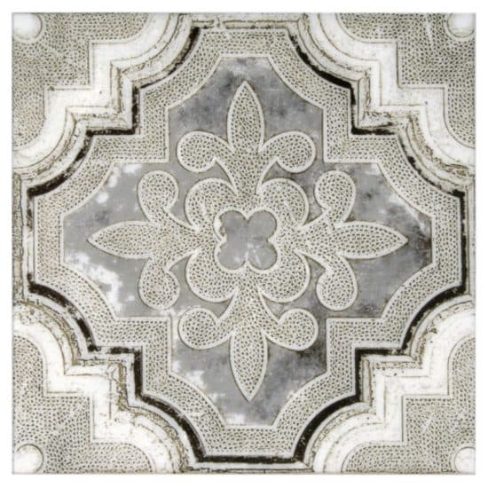 Altalena Graphite field tile, top-down product view, 6"×6"×3/8" size. Premium travertine for floors and walls.