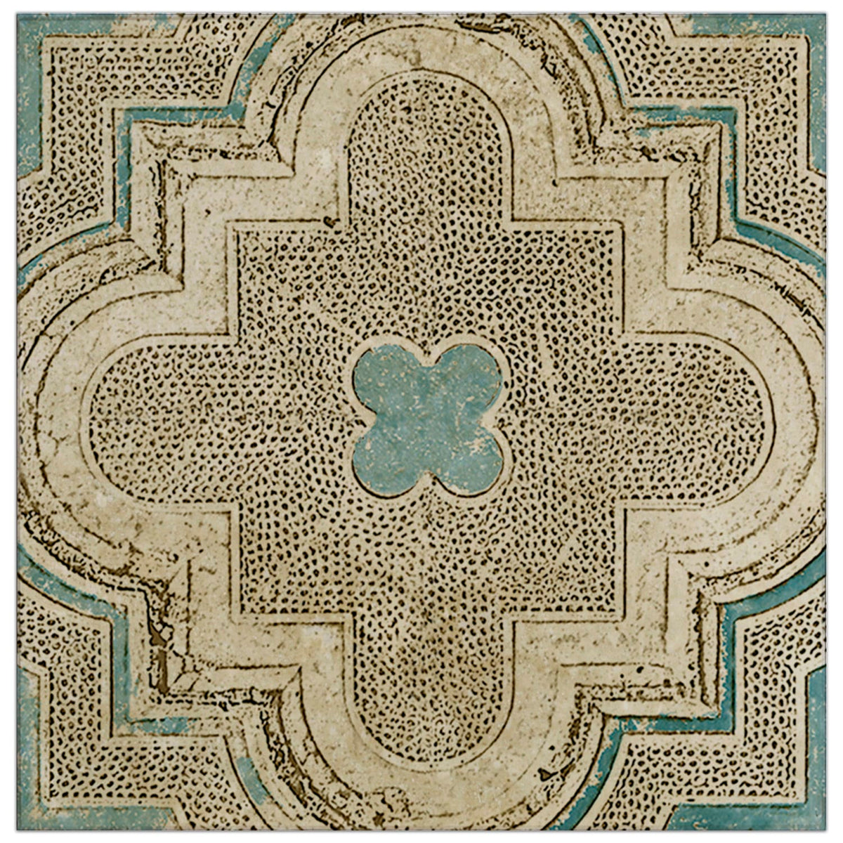 Altalena Azul field tile, top-down product view, 3"×3"×3/8" size. Premium travertine for floors and walls.