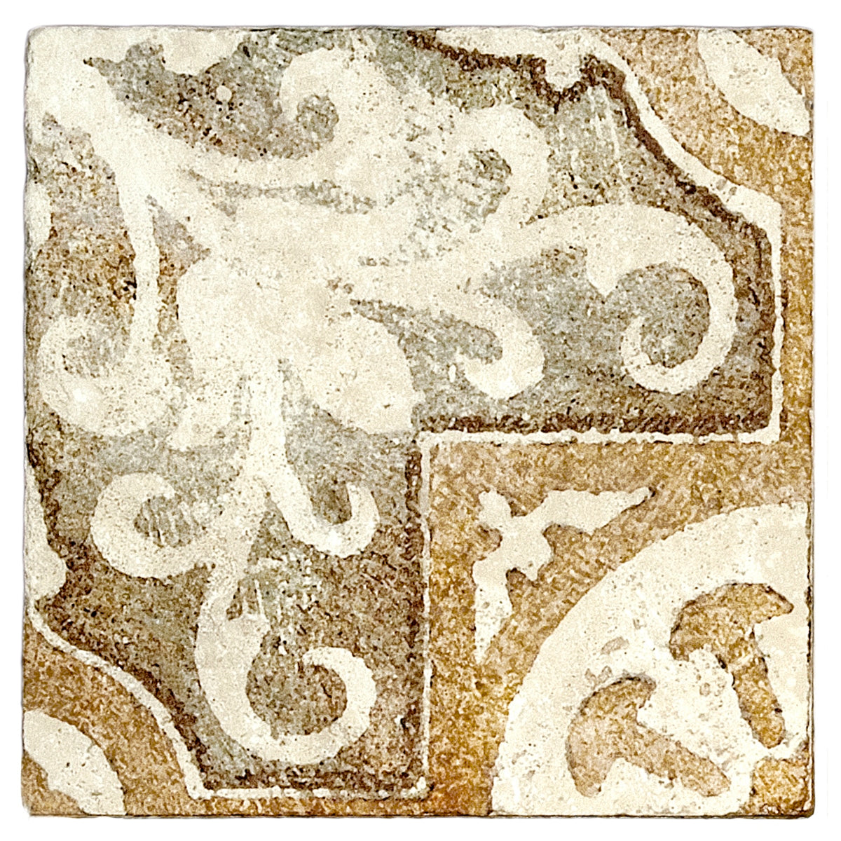 Amaretti Amber field tile, top-down product view, 3"×3"×3/8" size. Premium travertine for floors and walls.
