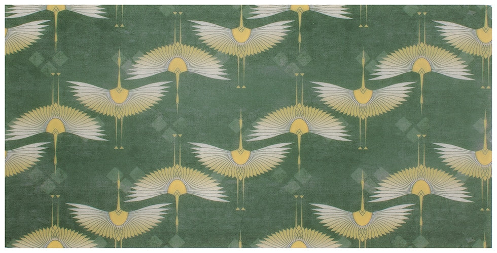 Bakasana Birds Forest field tile, top-down product view, 12"×24"×3/8" size. Premium limestone for floors and walls.