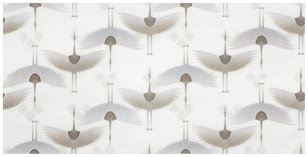 Bakasana Birds Forest field tile, alternate product view, 12"×24"×3/8" size. Premium limestone for floors and walls.