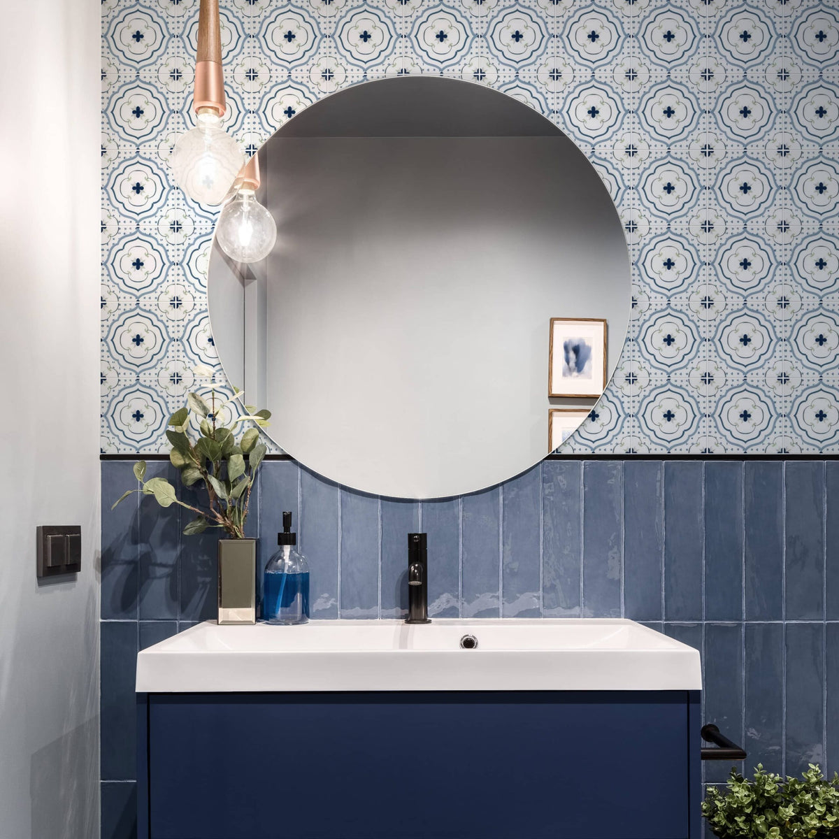 Belara Blueveil field tile, lifestyle installation view, 6"×6"×3/8" size. Premium dolomite for floors and walls.