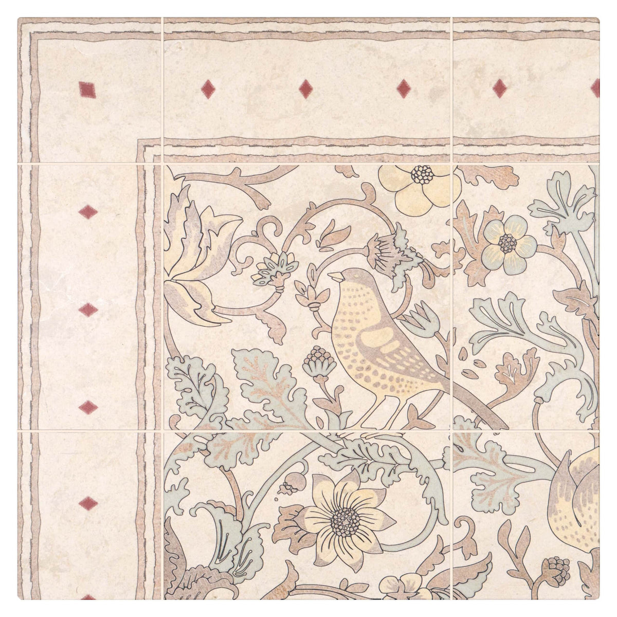 Birds Of Eden Blue field tile, alternate product view, 6"×6"×3/8" size. Premium marble for floors and walls.