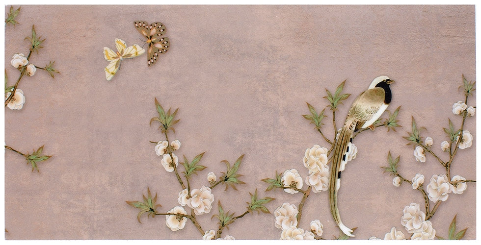 Camellia Garden Rose field tile, top-down product view, 12"×24"×3/8" size. Premium limestone for floors and walls.