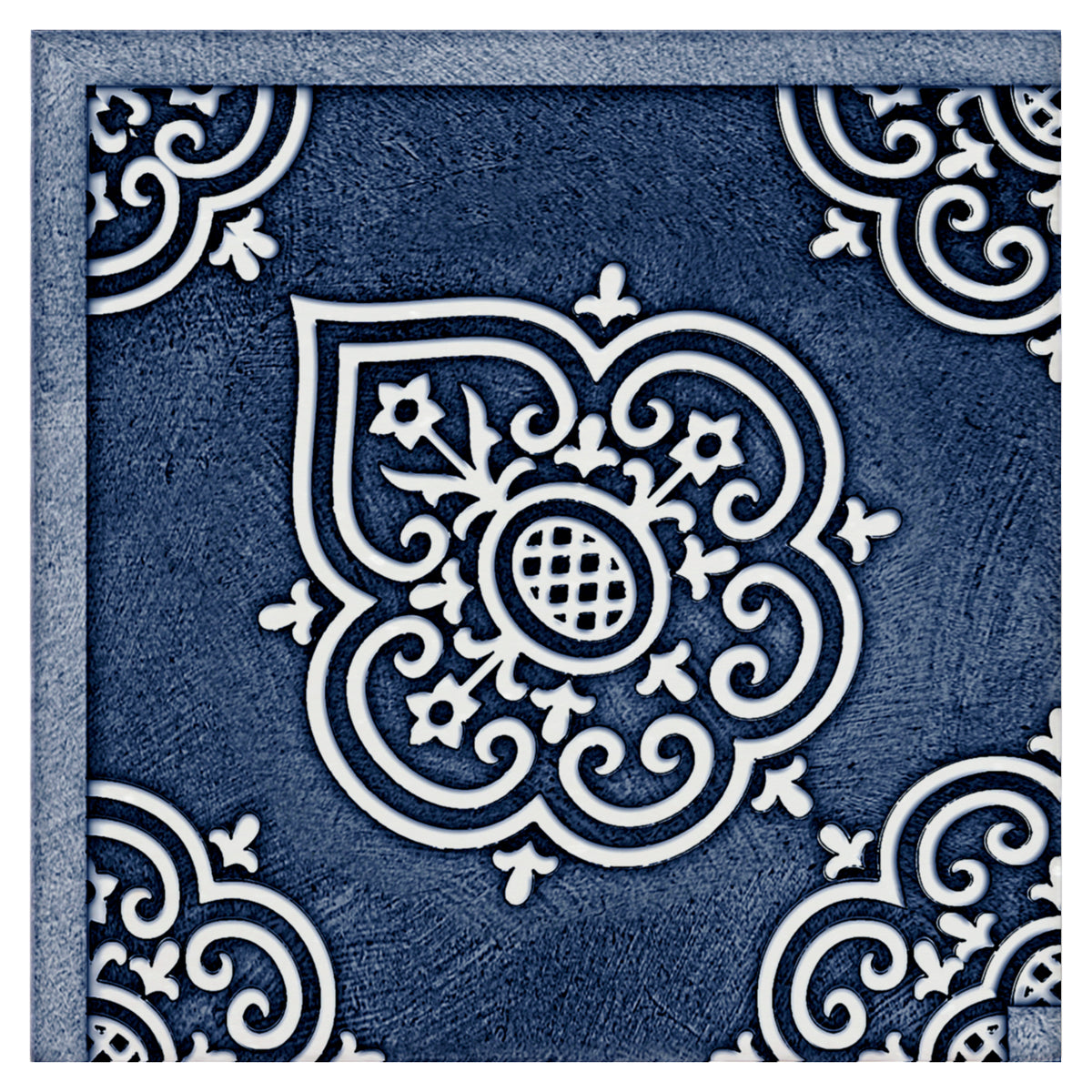 Caprice Sapphire field tile, top-down product view, 3"×3"×3/8" size. Premium travertine for floors and walls.
