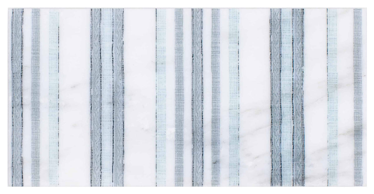 Charleston Carolina Blue field tile, top-down product view, 3"×6"×3/8" size. Premium travertine for floors and walls.