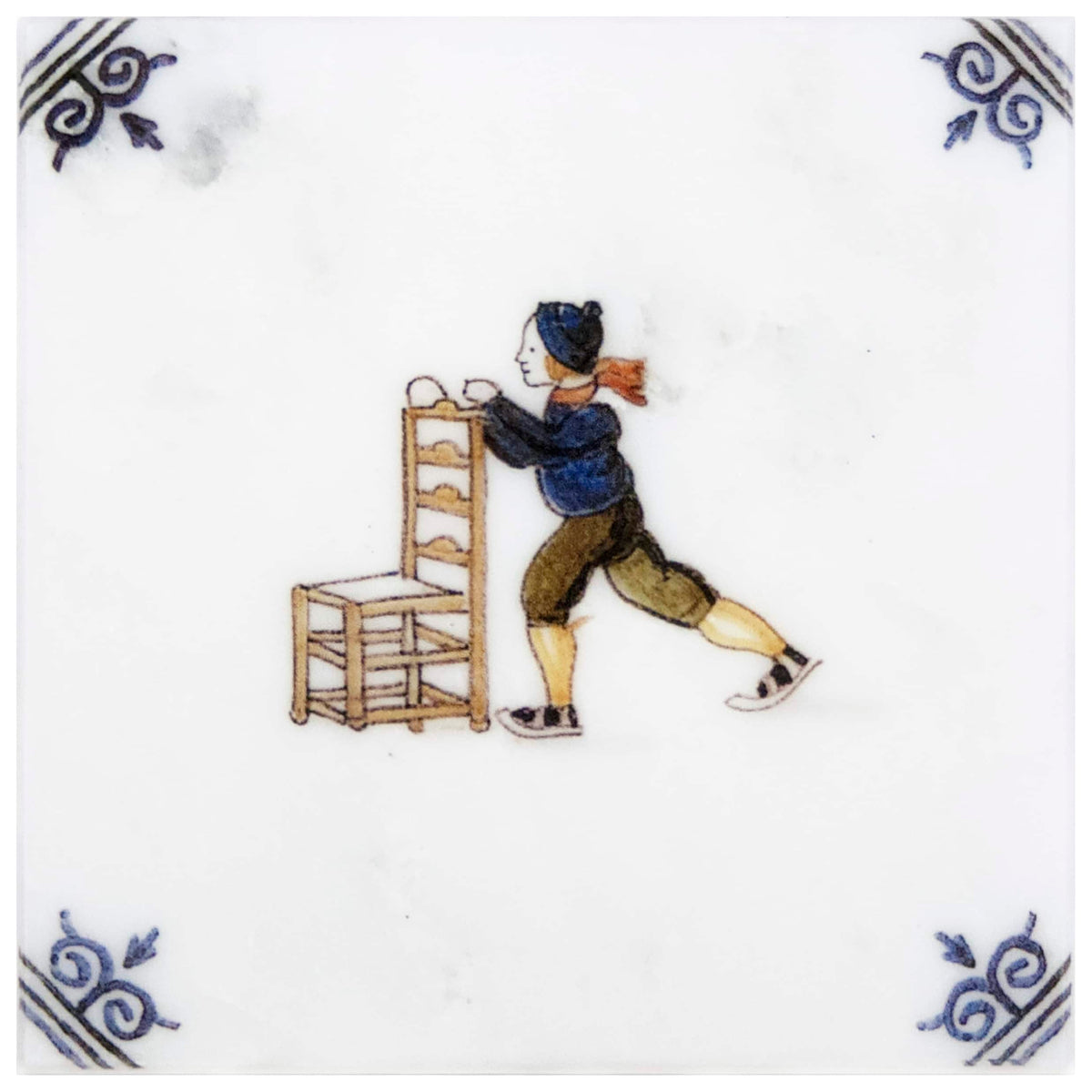 Delft At Play field tile, alternate product view, 4"×4"×3/8" size. Premium travertine for floors and walls.