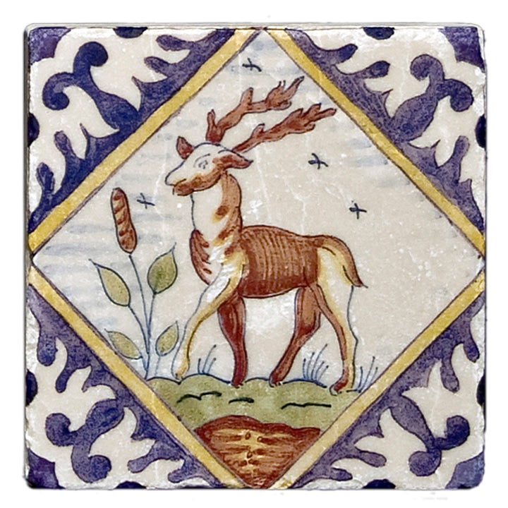 Delft Outdoor field tile, top-down product view, 4"×4"×3/8" size. Premium travertine for floors and walls.