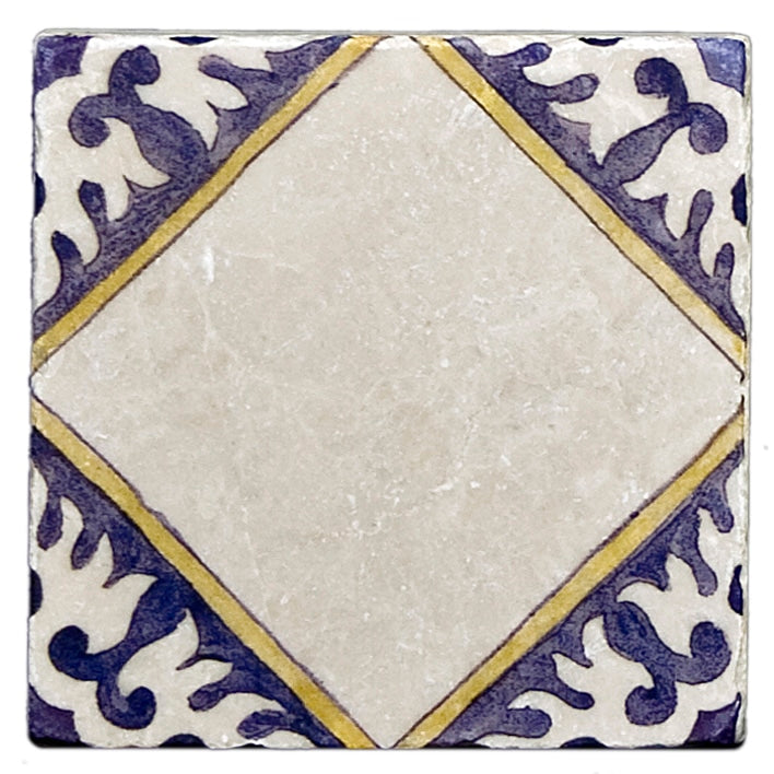 Delft Outdoor field tile, top-down product view, 4"×4"×3/8" size. Premium travertine for floors and walls.