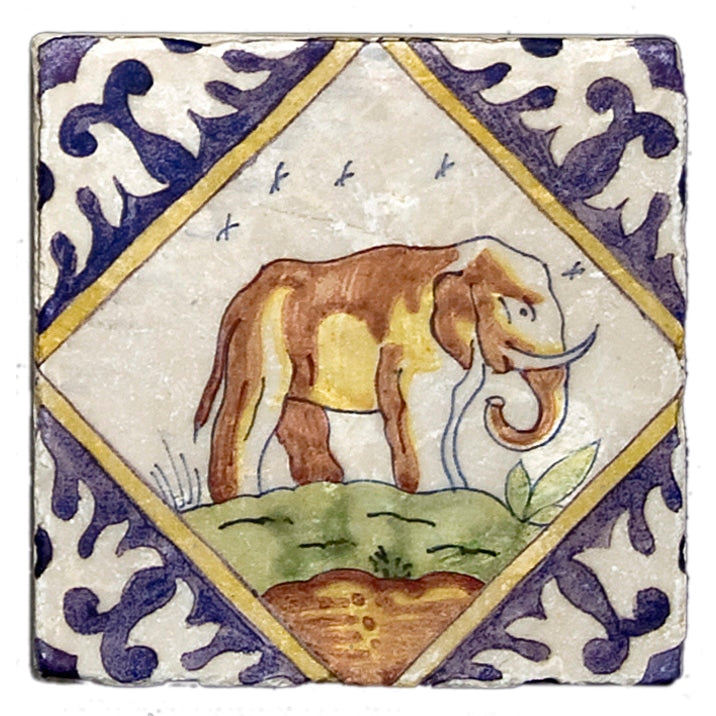Delft Outdoor field tile, top-down product view, 4"×4"×3/8" size. Premium travertine for floors and walls.