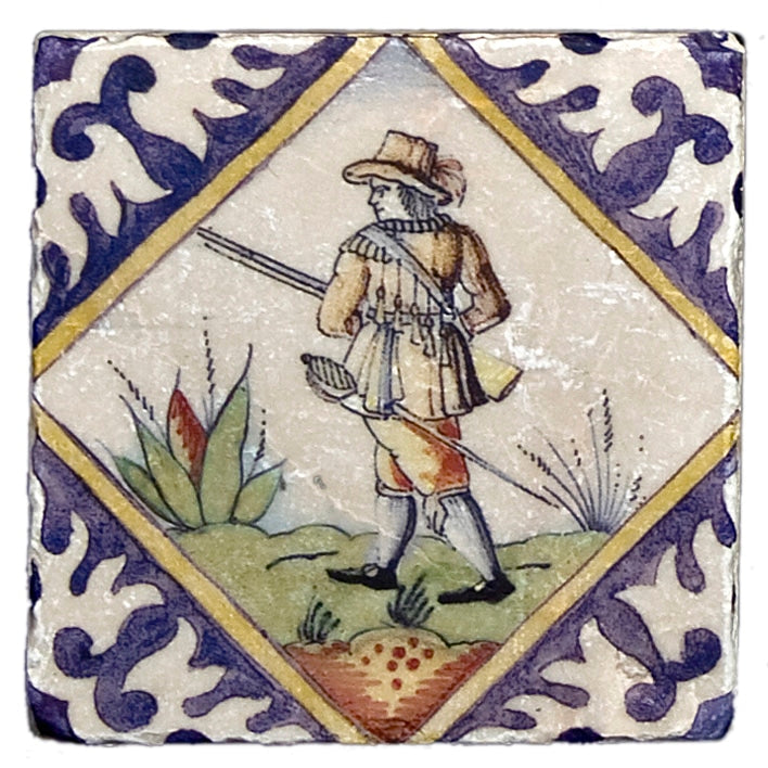 Delft Outdoor field tile, top-down product view, 4"×4"×3/8" size. Premium travertine for floors and walls.