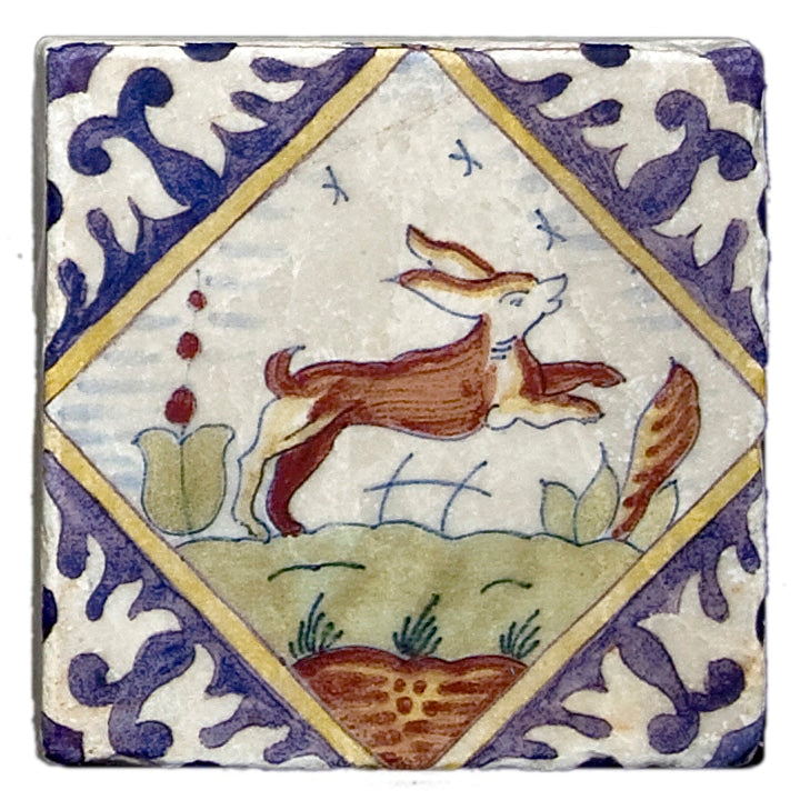 Delft Outdoor field tile, top-down product view, 4"×4"×3/8" size. Premium travertine for floors and walls.