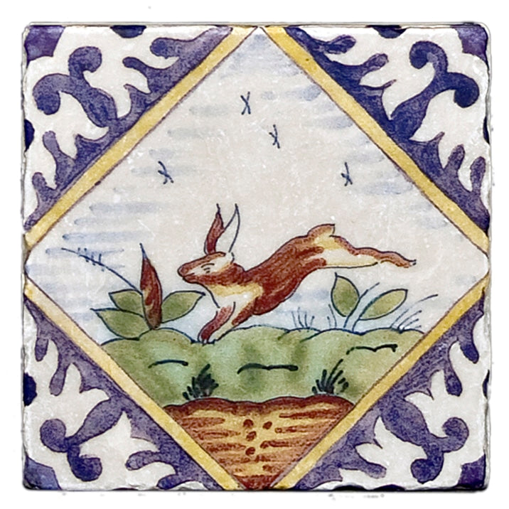 Delft Outdoor field tile, top-down product view, 4"×4"×3/8" size. Premium travertine for floors and walls.