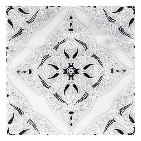 Granada Coal field tile, top-down product view, 6"×6"×3/8" size. Premium marble for floors and walls.