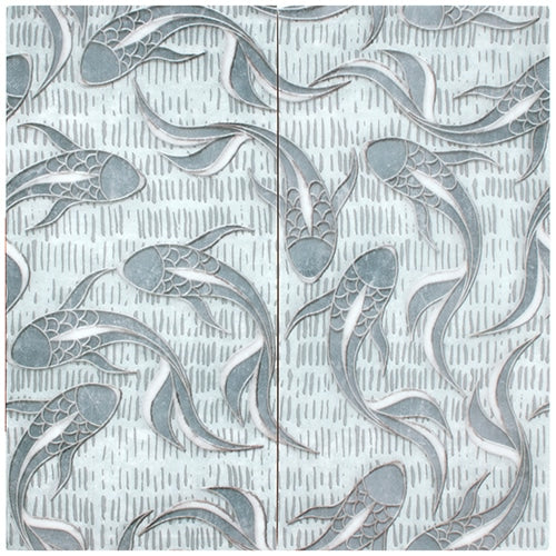 Koi Ocean Mist field tile, primary product image, 12"×24"×3/8" size. Premium limestone for floors and walls.