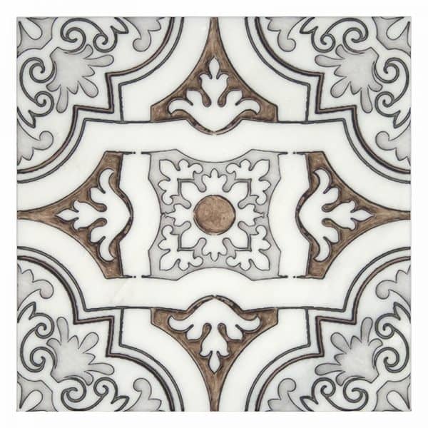 Lena Cognac field tile, top-down product view, 12"×12"×3/8" size. Premium marble for floors and walls.