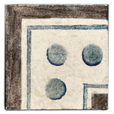 Madison Arctic Blue field tile, top-down product view, 3"×3"×3/8" size. Premium travertine for floors and walls.