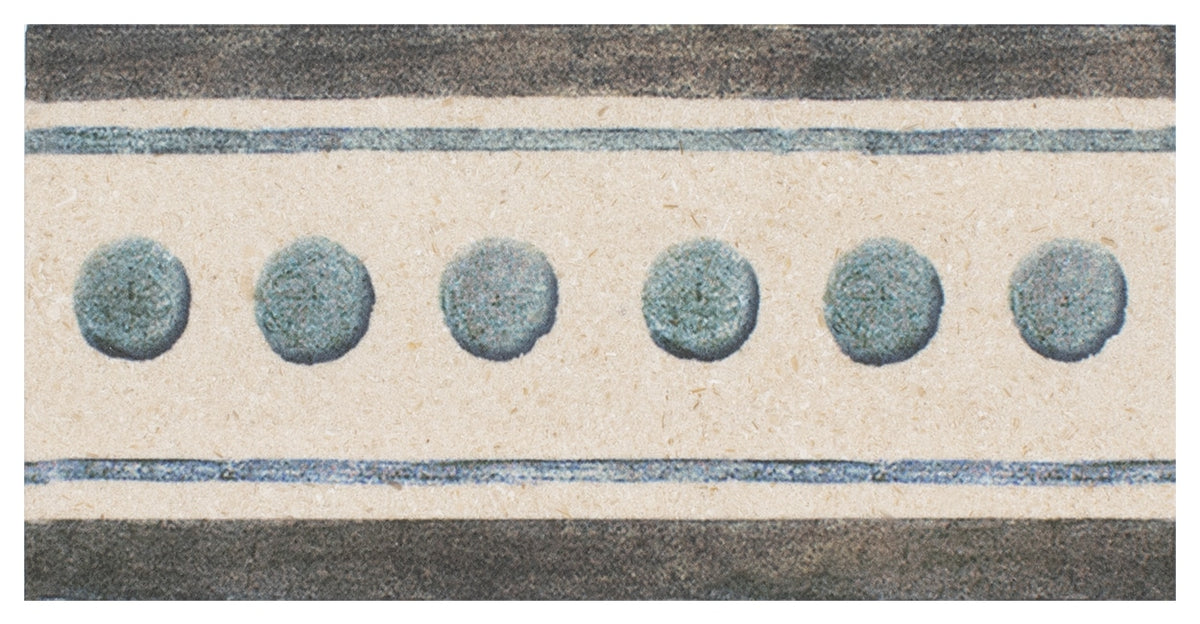 Madison Arctic Blue field tile, top-down product view, 3"×6"×3/8" size. Premium travertine for floors and walls.