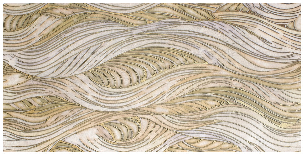 Meraki Blue Swell field tile, alternate product view, 12"×24"×3/8" size. Premium limestone for floors and walls.