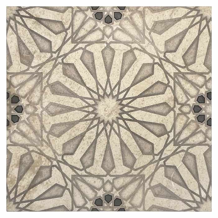 Mossalli Silver field tile, top-down product view, 6"×6"×3/8" size. Premium limestone for floors and walls.