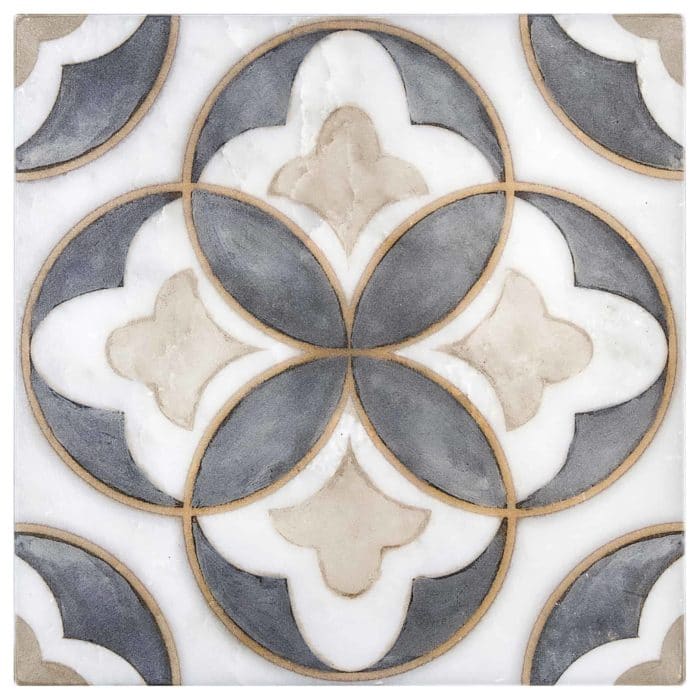 Mulholland Charcoal field tile, top-down product view, 12"×12"×3/8" size. Premium marble for floors and walls.