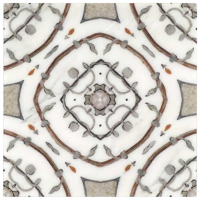 Nira Pecan field tile, top-down product view, 6"×6"×3/8" size. Premium dolomite for floors and walls.