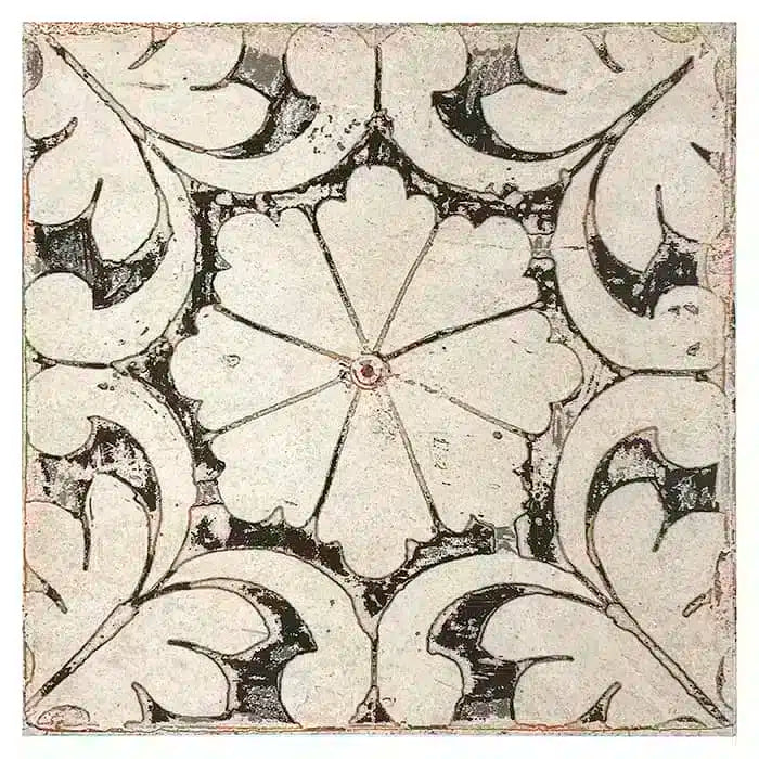 Oasis Black field tile, top-down product view, 12"×12"×3/8" size. Premium limestone for floors and walls.