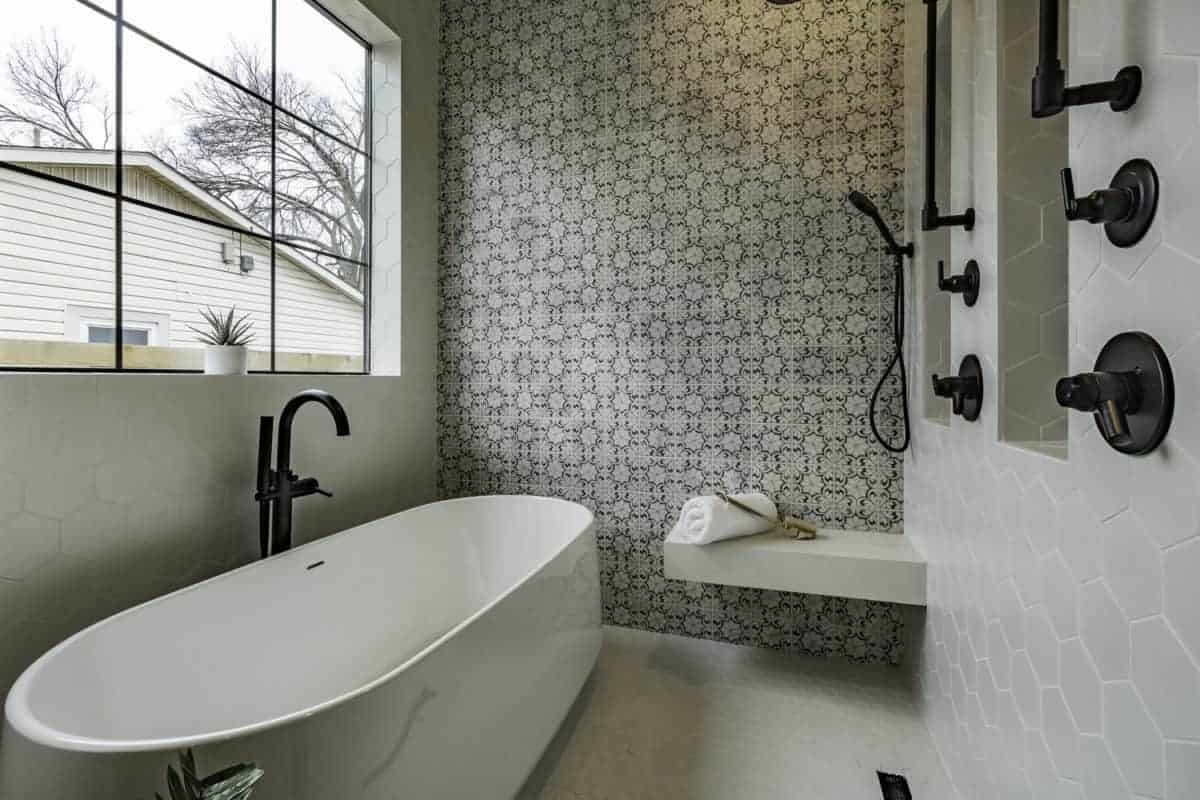 Oasis Black field tile, lifestyle installation view, 6"×6"×3/8" size. Premium dolomite for floors and walls.