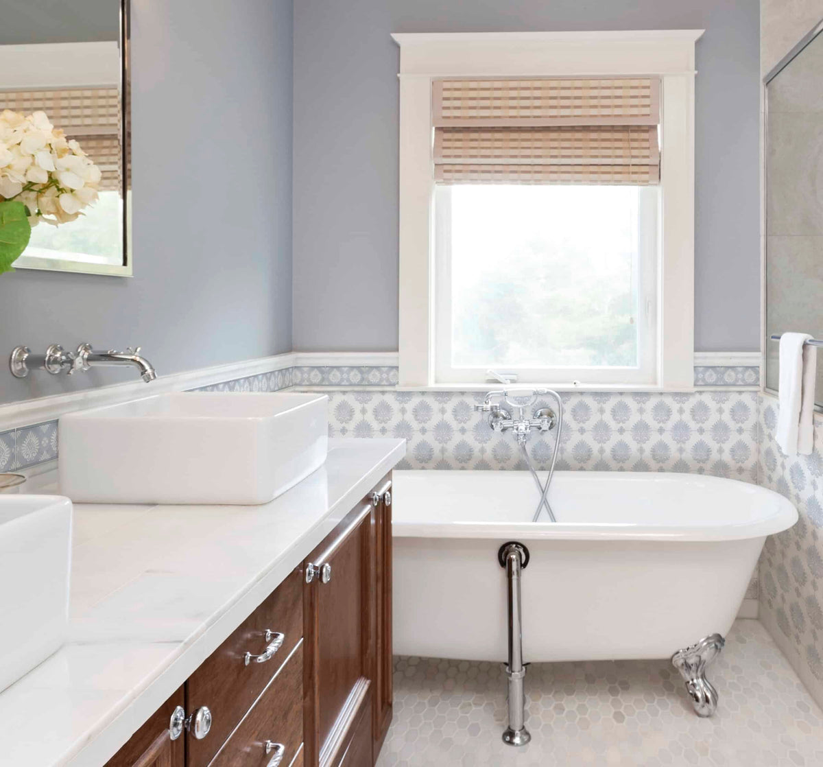 Paige Powder Blue field tile, lifestyle installation view