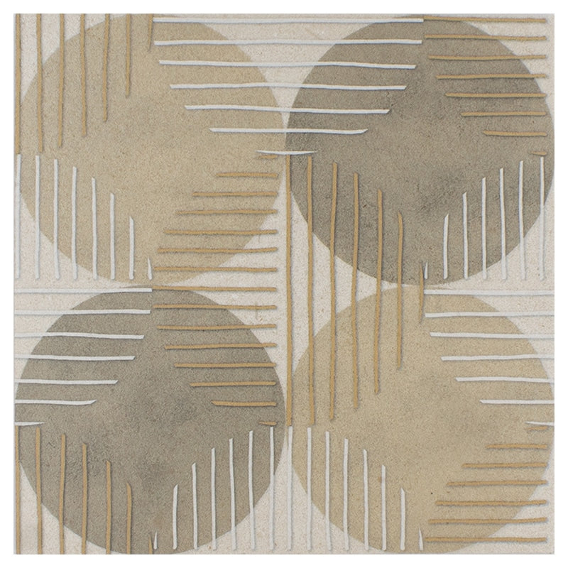 Pendulum Beige Bisque field tile, top-down product view, 12"×12"×3/8" size. Premium travertine for floors and walls.
