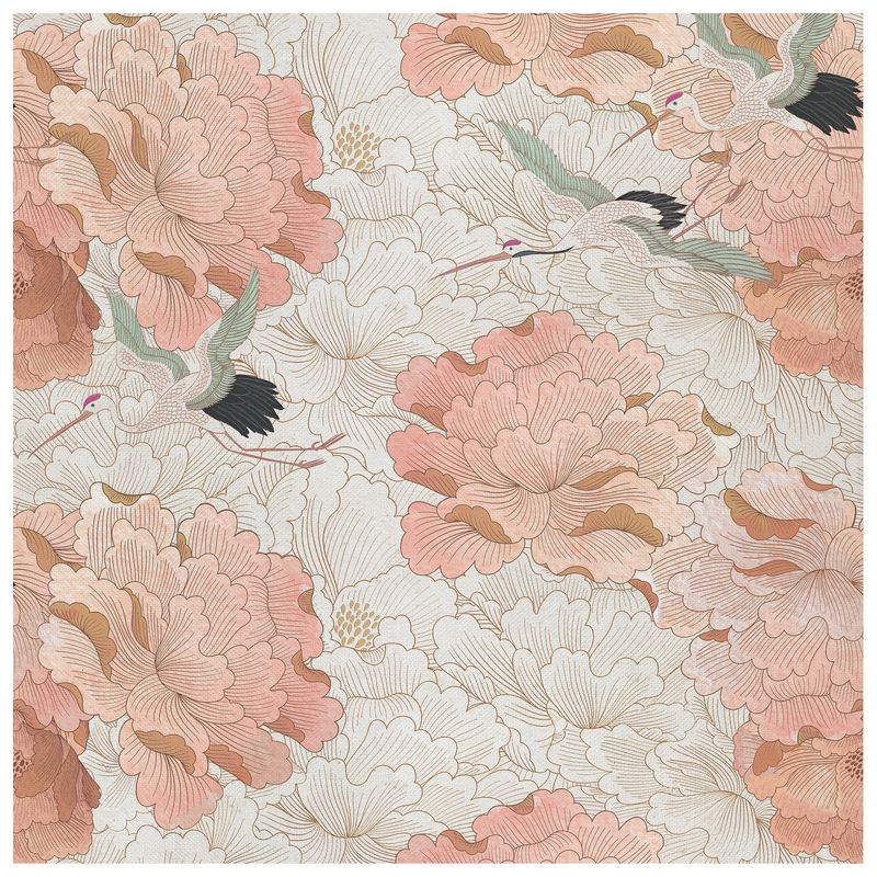 Peony Flight Blush Dawn wallcovering, top-down product view