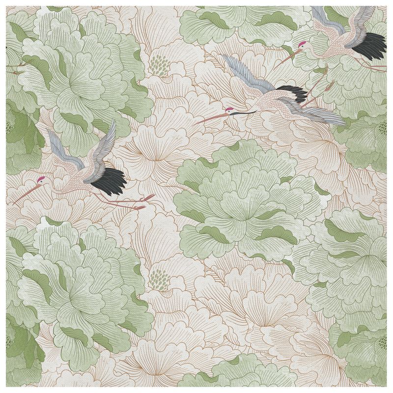 Peony Flight Jade Horizon wallcovering, top-down product view