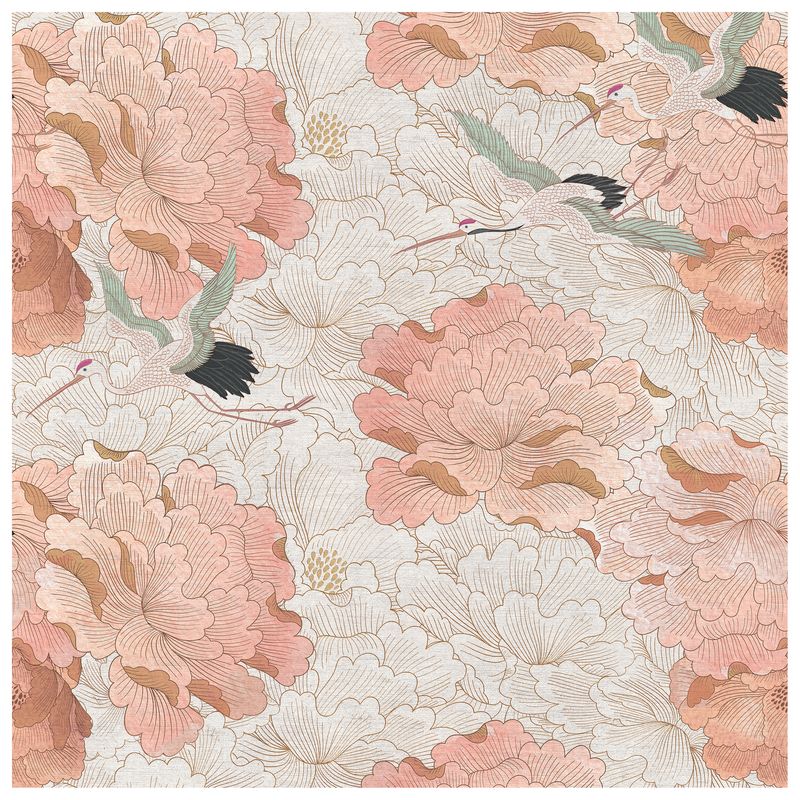 Peony Flight Blush Dawn wallcovering, top-down product view