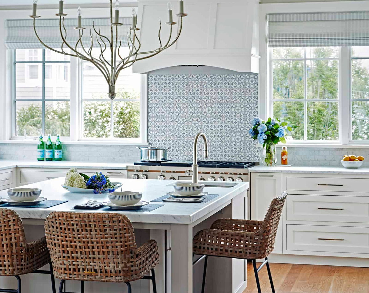 Stone Impressions Petals honed tile in a room setting — available at Surface Group