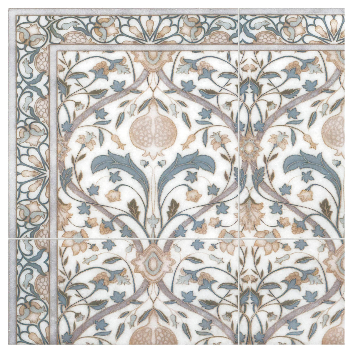 Pomegranates Pewter field tile, alternate product view, 6"×6"×3/8" size. Premium travertine for floors and walls.