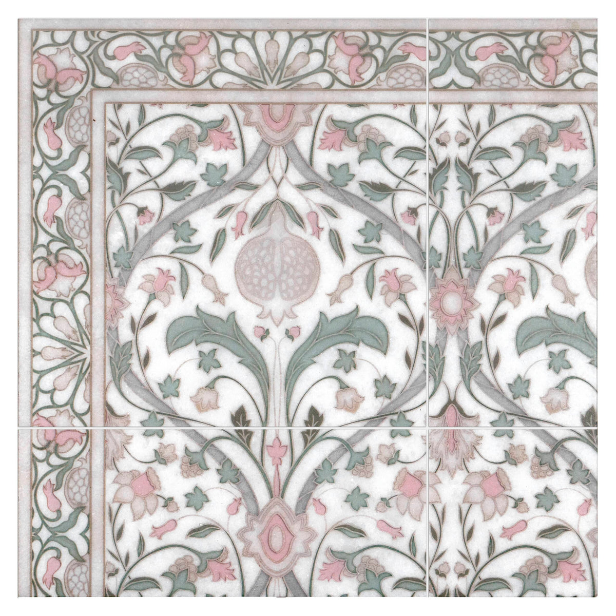 Pomegranates Pewter field tile, alternate product view, 6"×6"×3/8" size. Premium travertine for floors and walls.