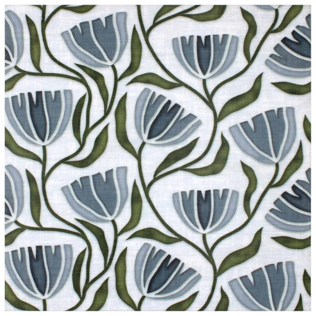 Posy Cornflower Blue field tile, top-down product view, 6"×6"×3/8" size. Premium dolomite for floors and walls.